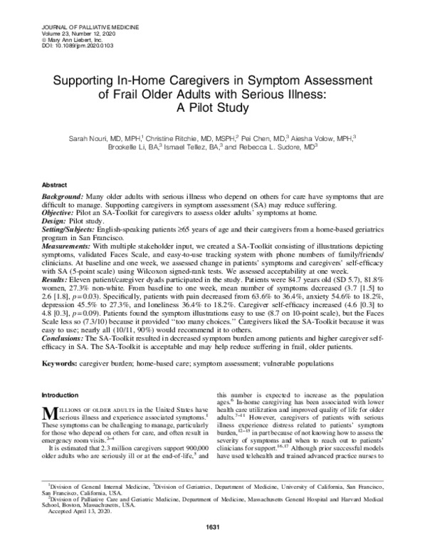 (PDF) Supporting In-Home Caregivers in Symptom Assessment of Frail ...