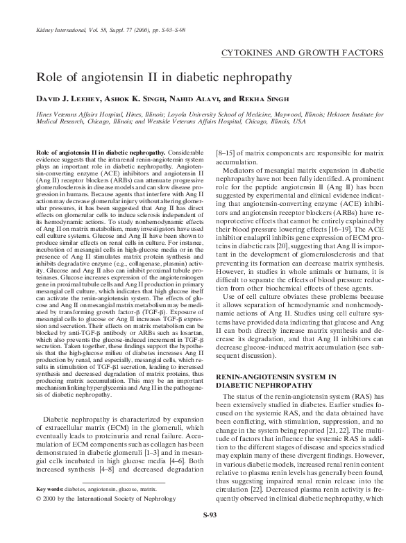(PDF) Role of angiotensin II in diabetic nephropathy