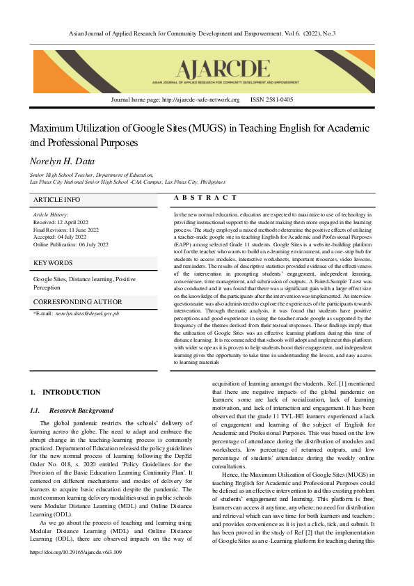 (PDF) Maximum Utilization of Google Sites (MUGS) in Teaching English ...