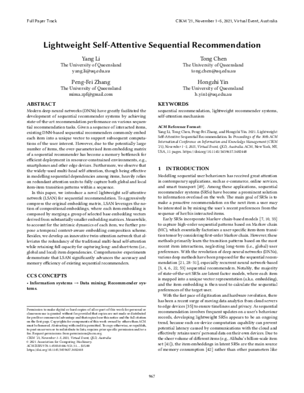(PDF) Lightweight Self-Attentive Sequential Recommendation