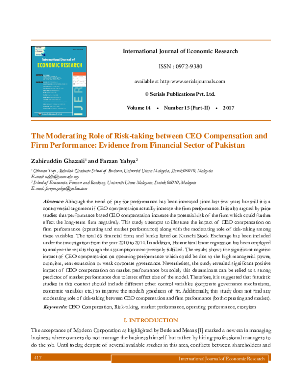 (PDF) The moderating role of risk-taking between CEO compensation and ...