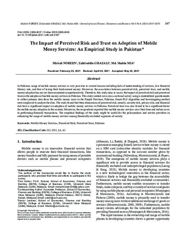 (PDF) The Impact of Perceived Risk and Trust on Adoption of Mobile ...