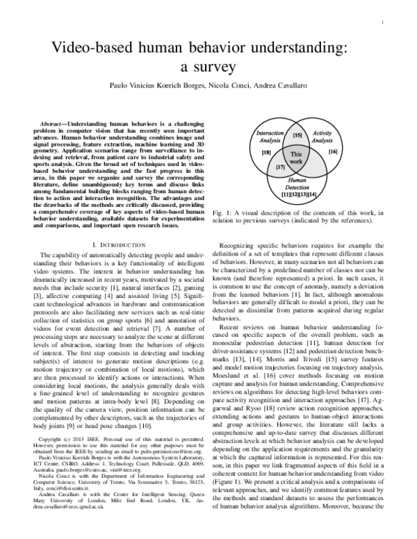 (PDF) Video-Based Human Behavior Understanding: A Survey
