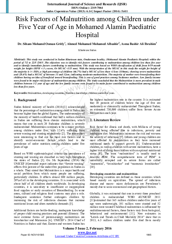(PDF) Risk Factors of Malnutrition among Children under Five Year of ...