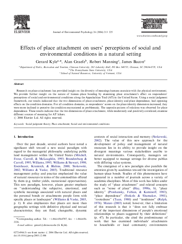 (PDF) Effects of place attachment on users’ perceptions of social and ...
