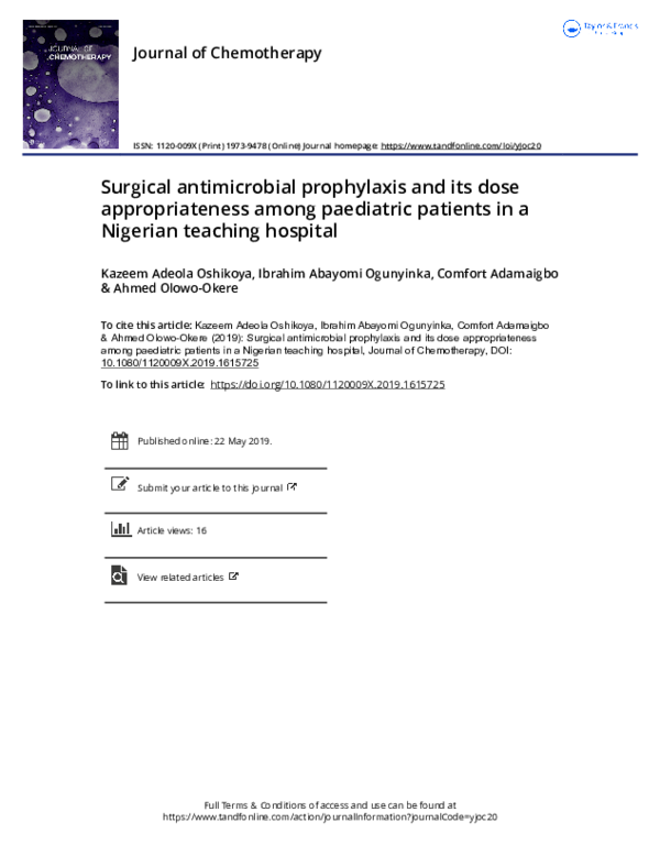 (PDF) Surgical antimicrobial prophylaxis and its dose appropriateness among paediatric patients