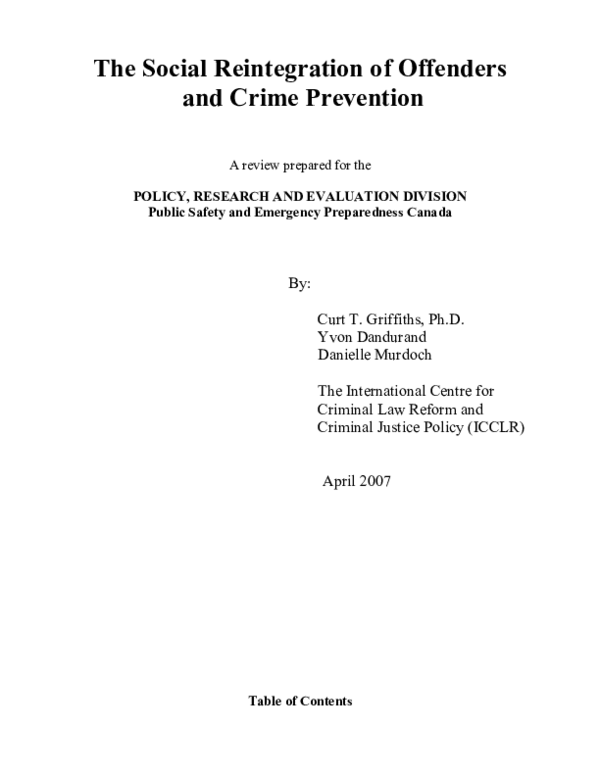 (PDF) The social reintegration of offenders and crime prevention