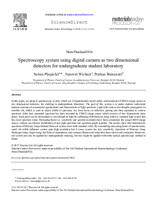 (PDF) Spectroscopy system using digital camera as two dimensional ...