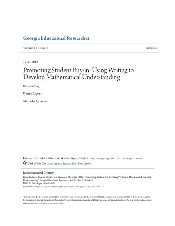 (PDF) Promoting Student Buy-in: Using Writing to Develop Mathematical ...