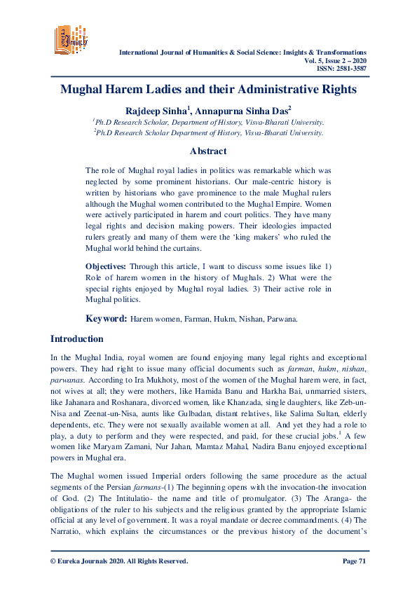 (PDF) Mughal Harem Ladies and their Administrative Rights
