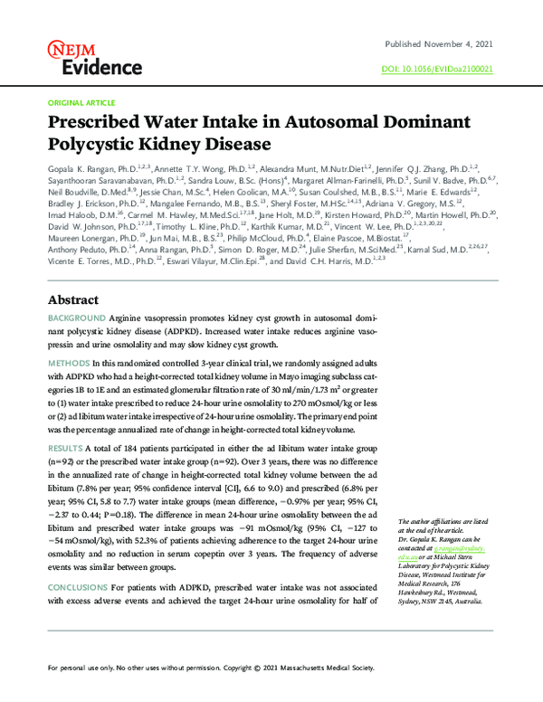 (PDF) Prescribed Water Intake in Autosomal Dominant Polycystic Kidney ...