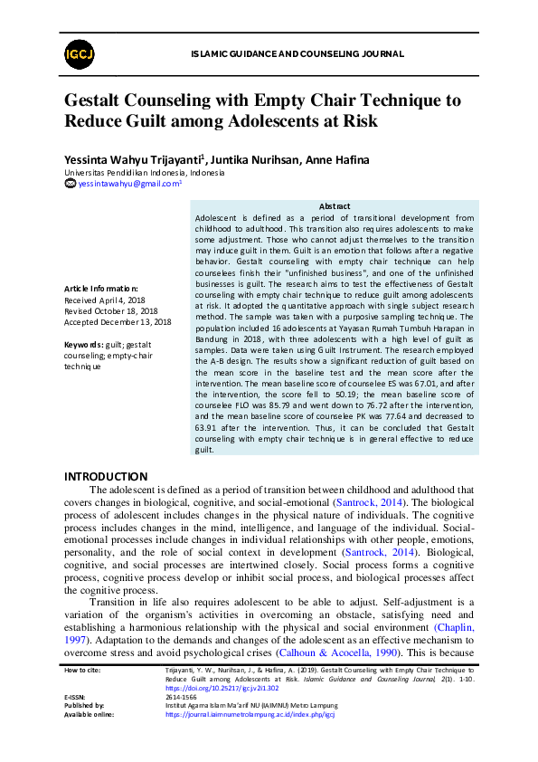 (PDF) Gestalt Counseling with Empty Chair Technique to Reduce Guilt ...