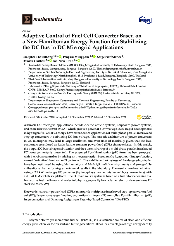 (PDF) Adaptive Control of Fuel Cell Converter Based on a New ...