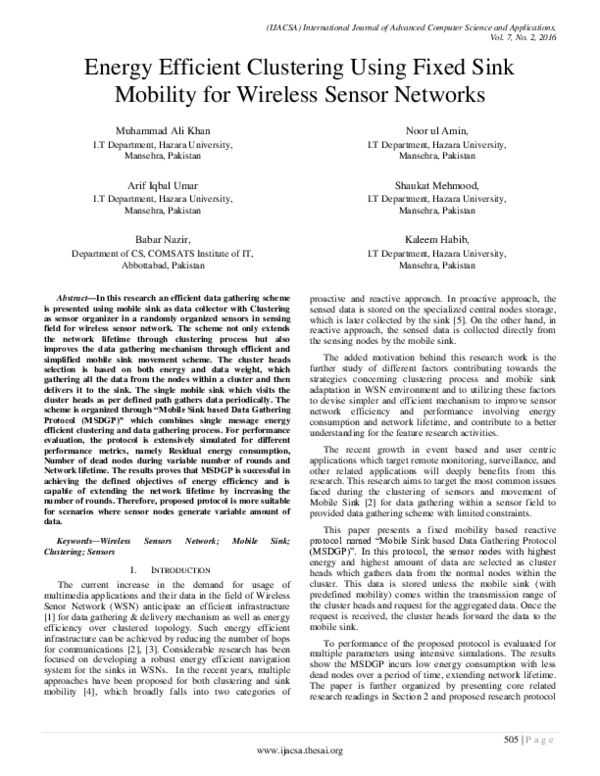 (PDF) Energy Efficient Clustering Using Fixed Sink Mobility for ...