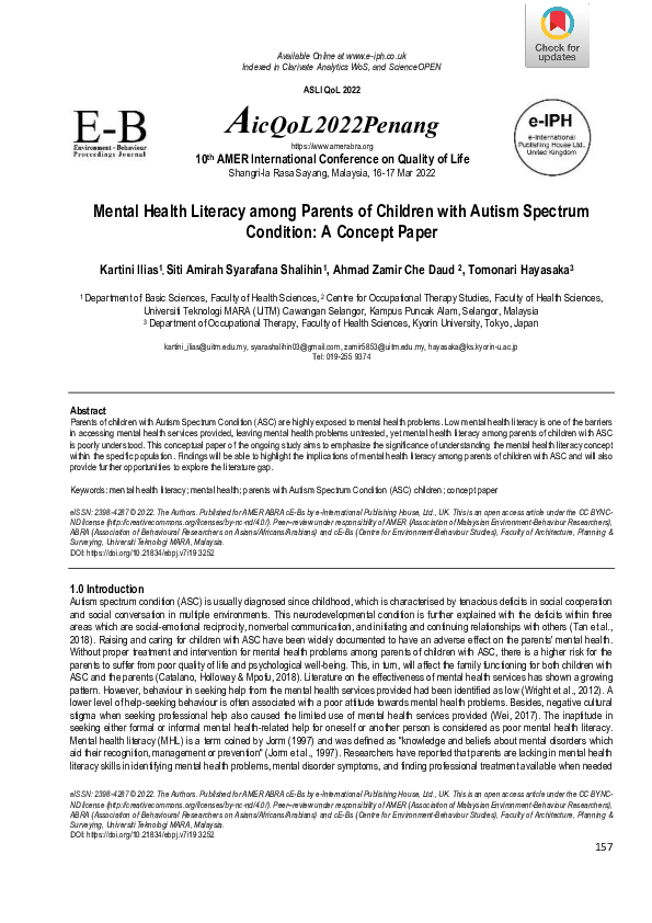 (PDF) Mental Health Literacy among Parents of Children with Autism ...