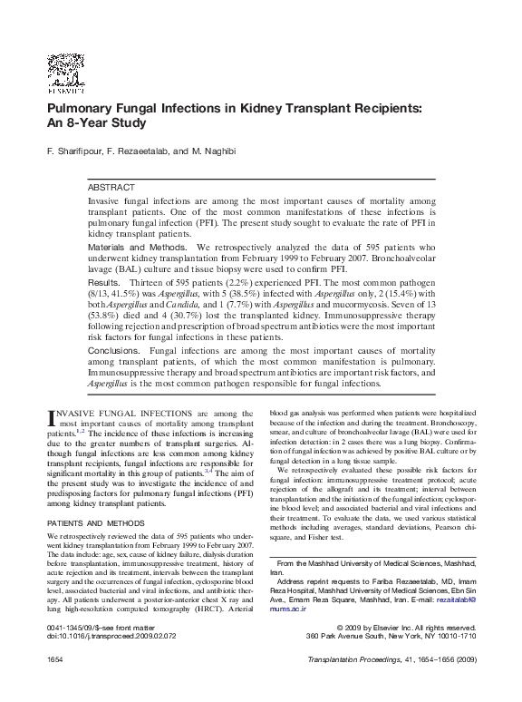 (PDF) Pulmonary Fungal Infections in Kidney Transplant Recipients: An 8 ...