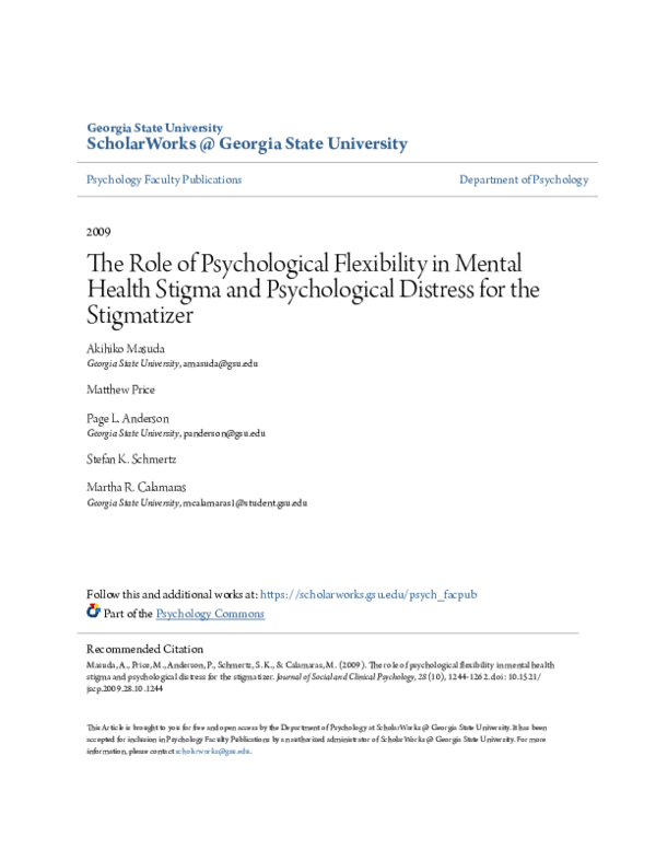 (PDF) The Role of Psychological Flexibility in Mental Health Stigma and ...