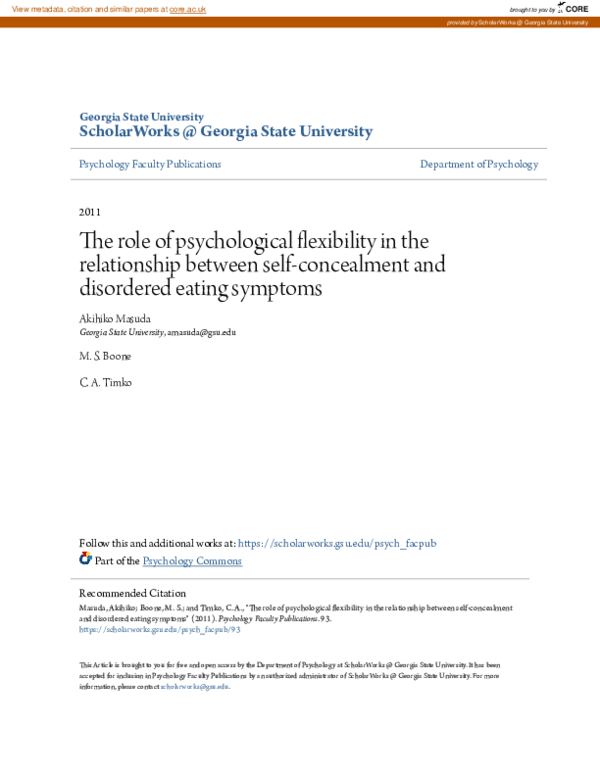 (PDF) The role of psychological flexibility in the relationship between ...