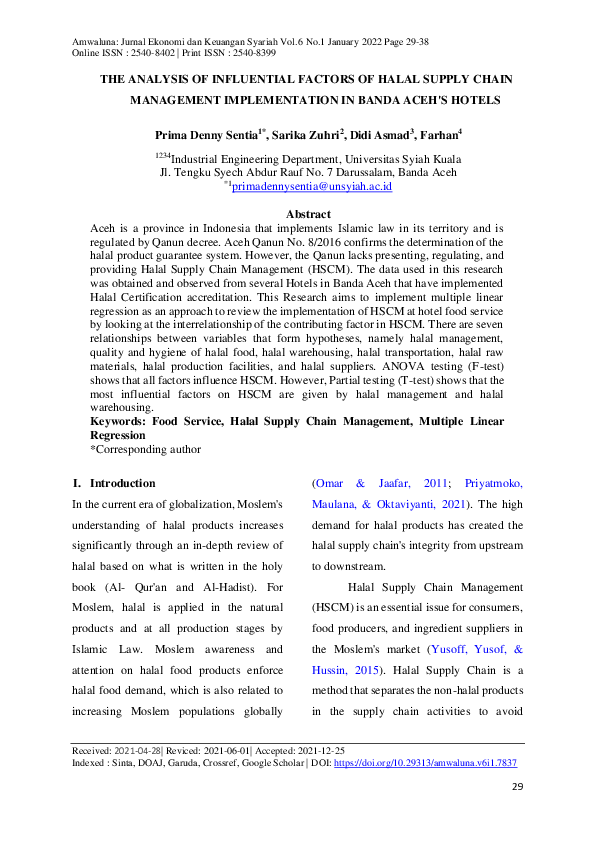(PDF) The Analysis Of Influential Factors Of Halal Supply Chain ...