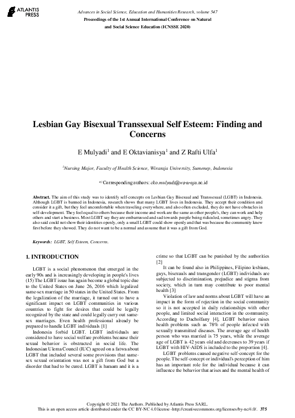 (PDF) Lesbian Gay Bisexual Transsexual Self Esteem: Finding and Concerns