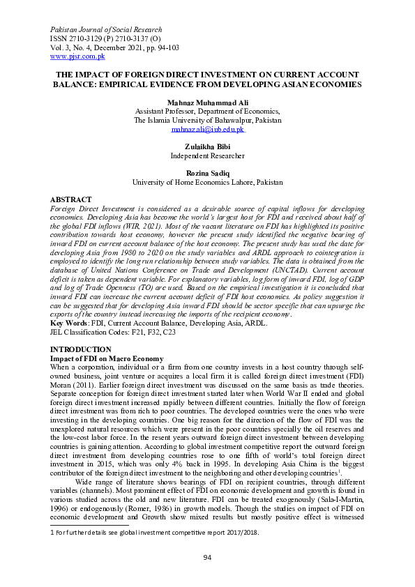 (PDF) The Impact of Foreign Direct Investment on Current Account