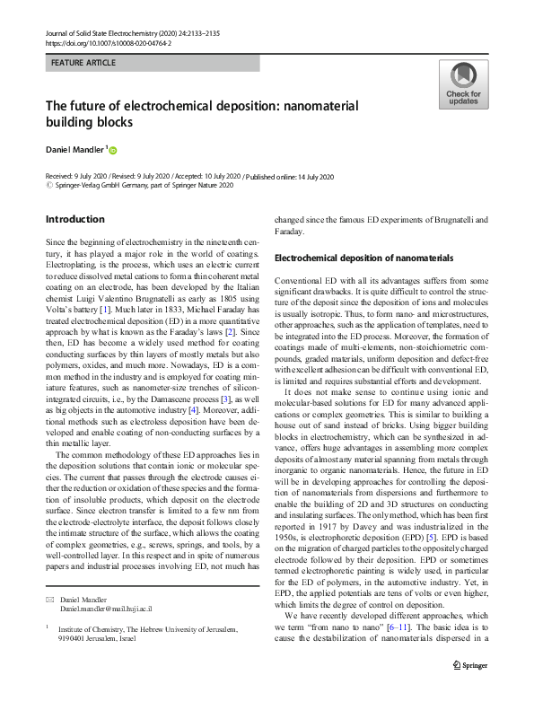 (PDF) The future of electrochemical deposition nanomaterial building