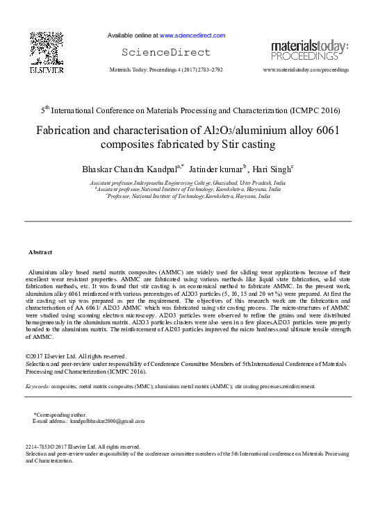 (PDF) Fabrication and characterisation of Al2O3/aluminium alloy 6061 ...