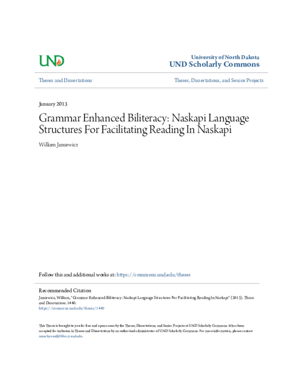 (PDF) Grammar enhanced biliteracy: Naskapi language structures for ...
