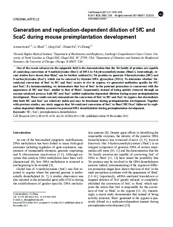 (PDF) Generation and replication-dependent dilution of 5fC and 5caC ...