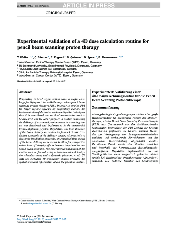 (PDF) Experimental validation of a 4D dose calculation routine for ...