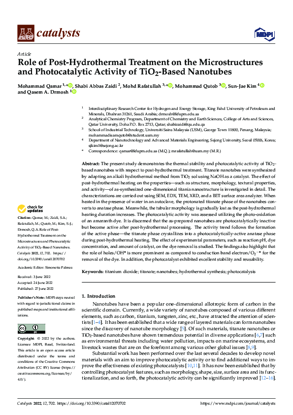 (PDF) Role of Post-Hydrothermal Treatment on the Microstructures and ...