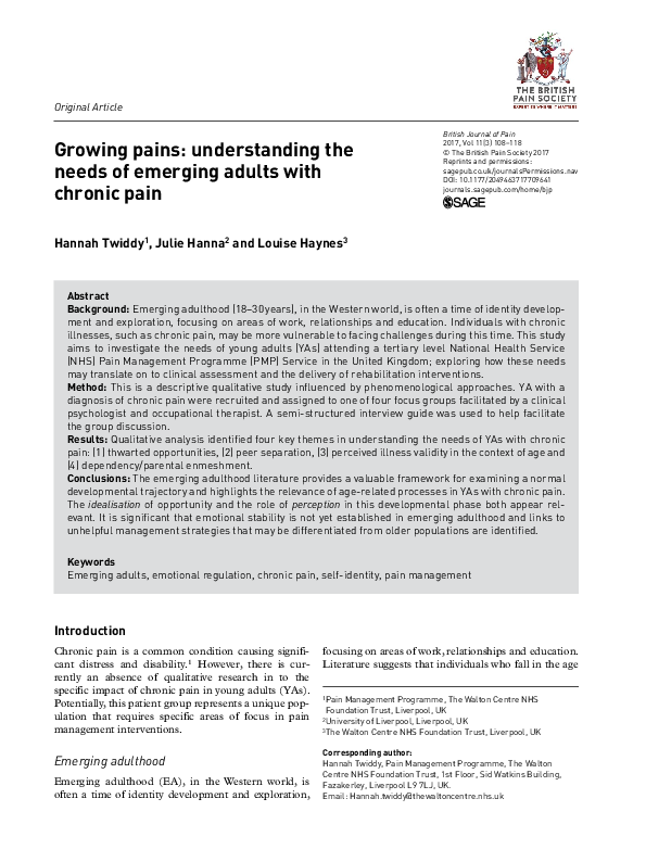 (PDF) Growing pains: understanding the needs of emerging adults with ...