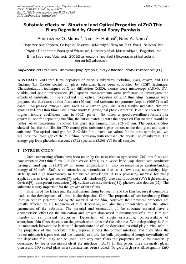 (PDF) Substrate Effects on Structural and Optical Properties of ZnO ...