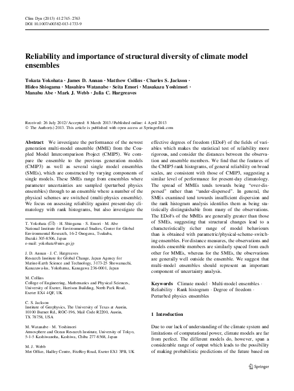 (PDF) Reliability and importance of structural diversity of climate ...