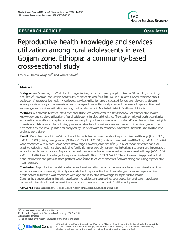 (PDF) Reproductive health knowledge and services utilization among ...