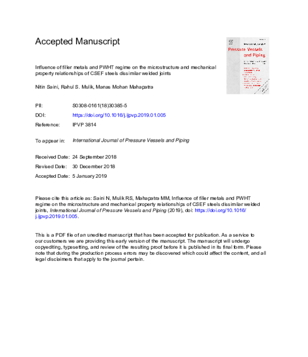 (PDF) Influence of filler metals and PWHT regime on the microstructure ...