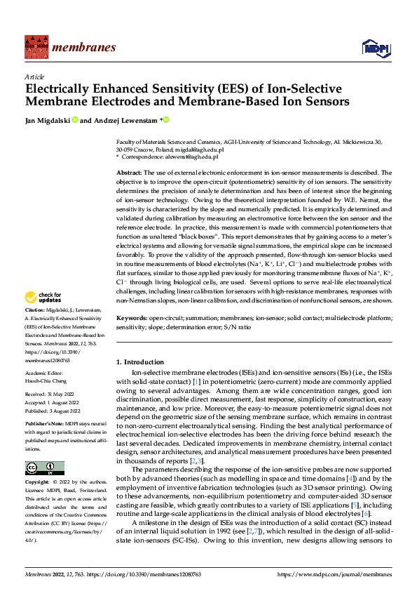 (PDF) Electrically Enhanced Sensitivity (EES) of Ion-Selective Membrane ...