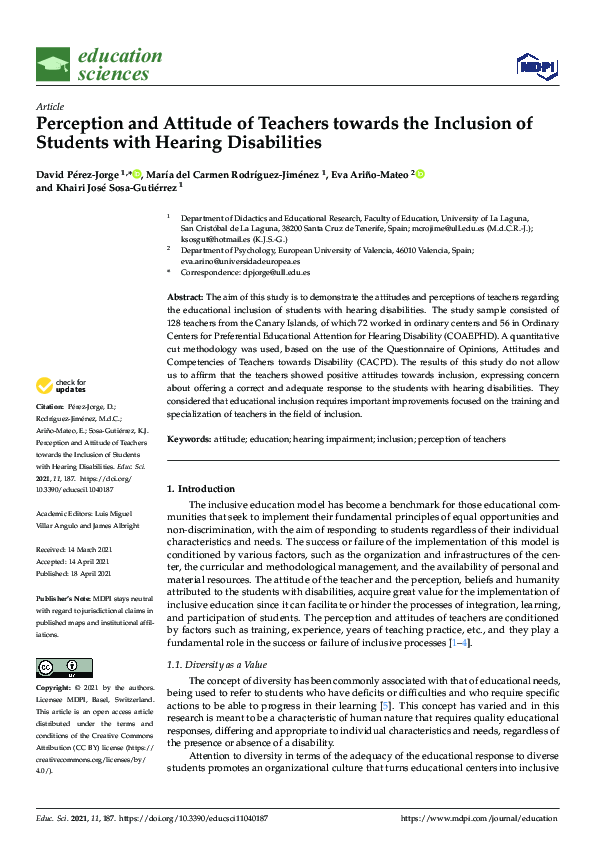 (PDF) Perception and Attitude of Teachers towards the Inclusion of ...