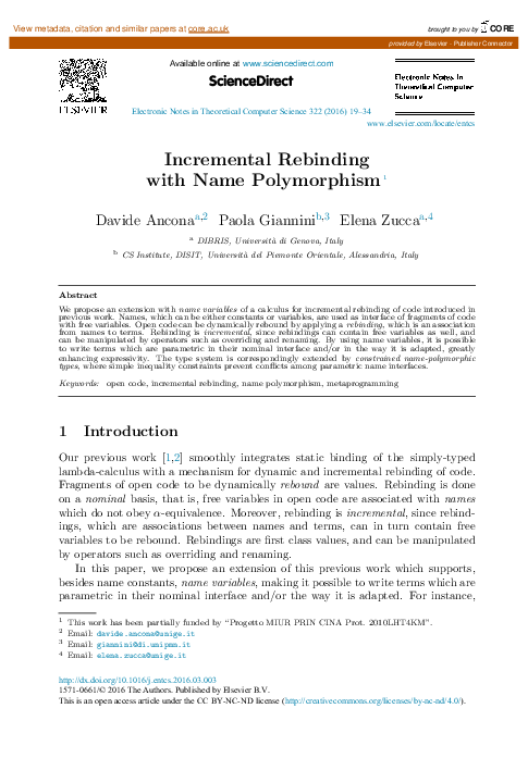 (PDF) Incremental Rebinding with Name Polymorphism