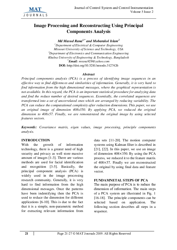 (PDF) Image Processing and Reconstructing Using Principal Components ...