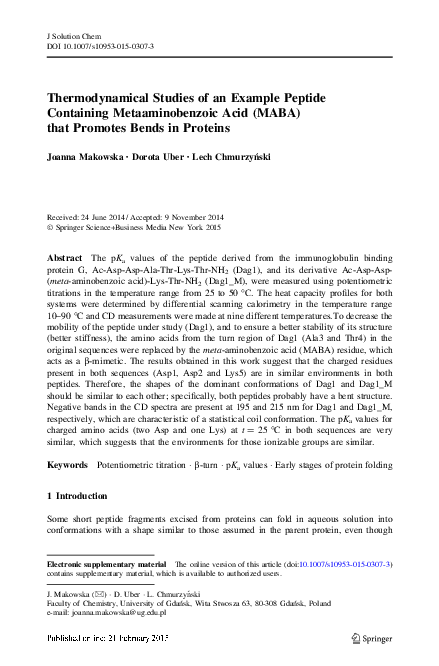 (PDF) Thermodynamical Studies of an Example Peptide Containing ...