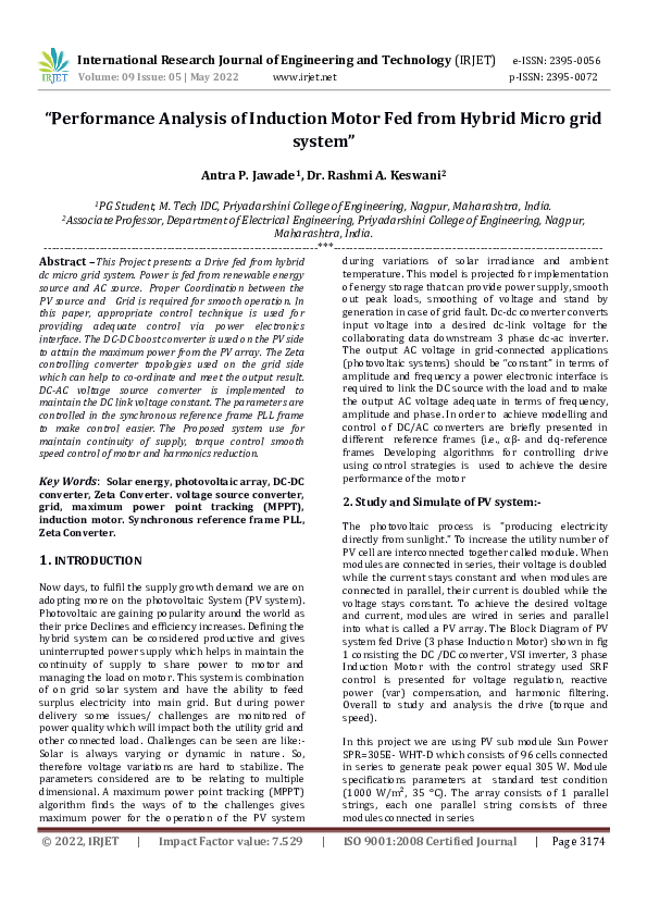 (PDF) "Performance Analysis of Induction Motor Fed from Hybrid Micro ...