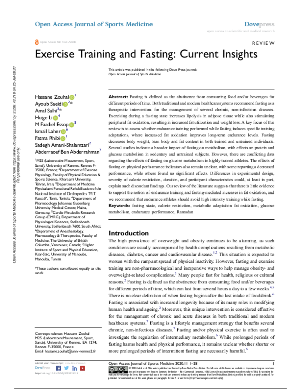 (PDF) Exercise Training and Fasting Current Insights Faadiel Essop Academia.edu