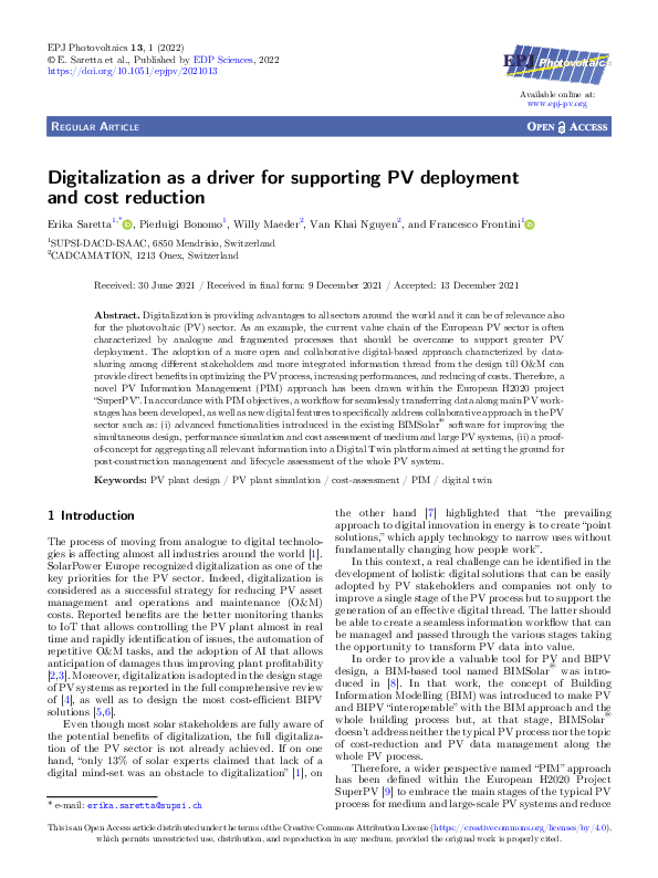 (PDF) Digitalization as a driver for supporting PV deployment and cost ...