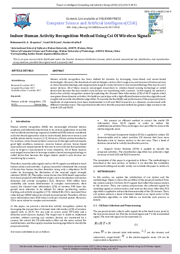 (PDF) Indoor Human Activity Recognition Method Using CSI of Wireless ...