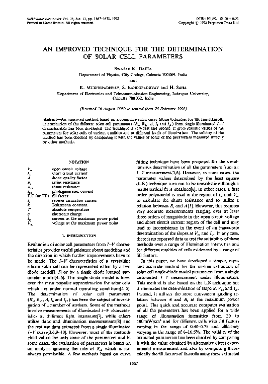 (PDF) An improved technique for the determination of solar cell parameters