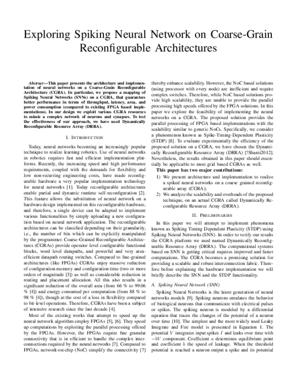 (PDF) Exploring Spiking Neural Network on Coarse-Grain Reconfigurable ...