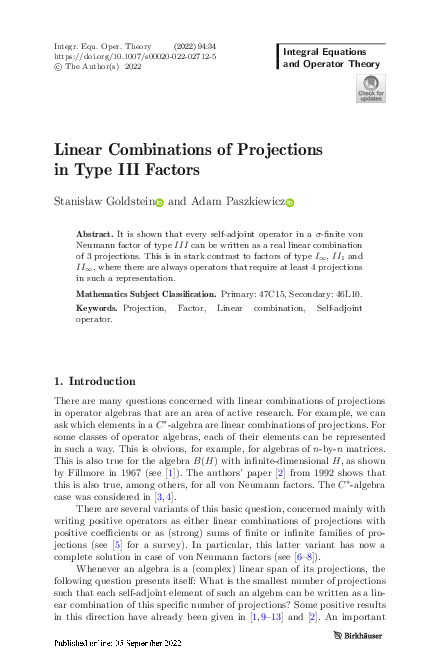(PDF) Linear Combinations of Projections in Type III Factors