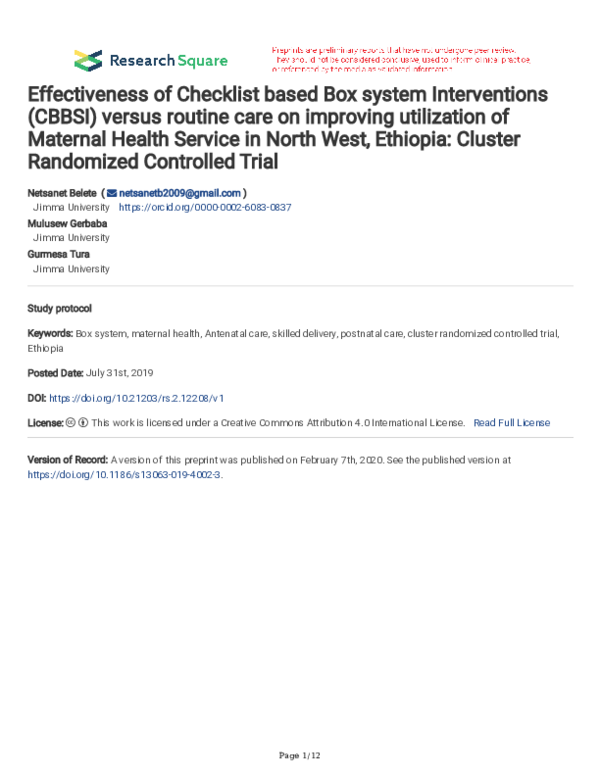 (PDF) Effectiveness of Checklist based Box system Interventions (CBBSI ...