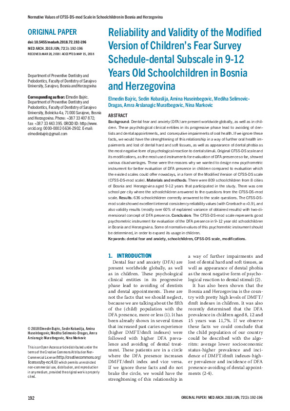 (PDF) Reliability and Validity of the Modified Version of Children's